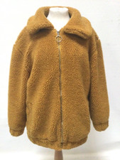 Women's Me Jane Fluffy Fleecy Mustard Yellow Zip Up Jacket Coat Pockets Medium
