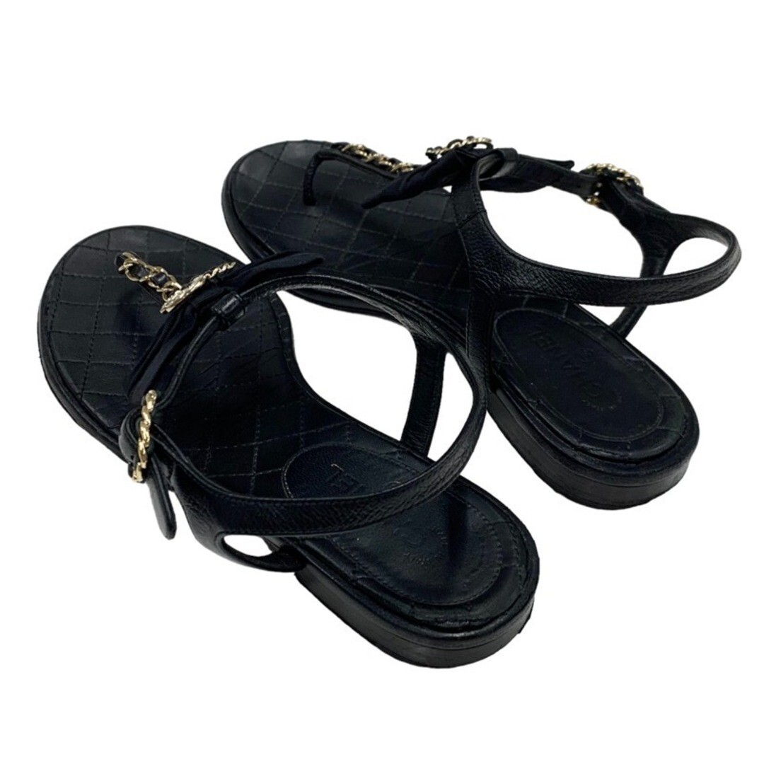CHANEL Sandals Shoes Leather Black Gold Thong Sandals Size35 CHANEL Sandals Shoes Leather Black Gold Thong Sandals Size35