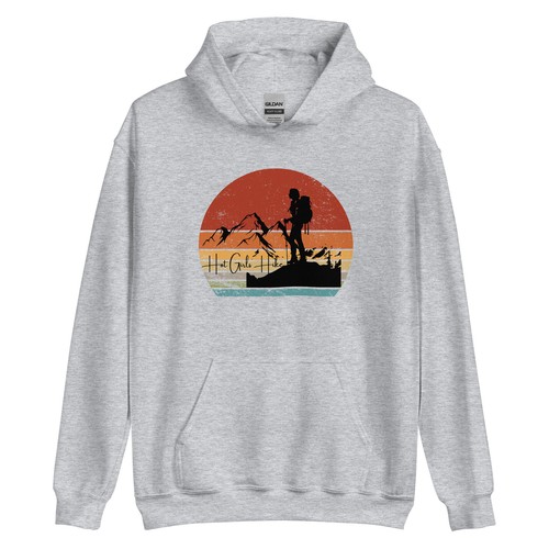 Hot Girls Hike Retro Sunset Unisex Hoodie - Picture 3 of 43