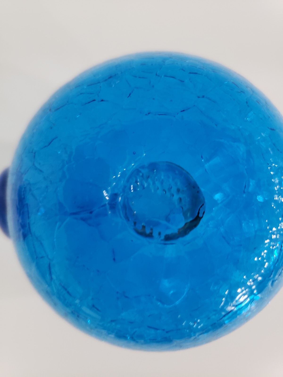 Vintage Blue Crackle Glass Mini Pitcher Bud Vase Applied Handle Approx 3.5”H