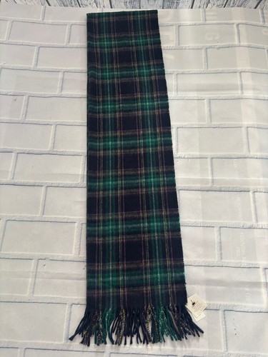 Talbots 100% Cashmere Waterweave Scarf Wrap Blue Pink Plaid Fringe New With Tags - Picture 7 of 10