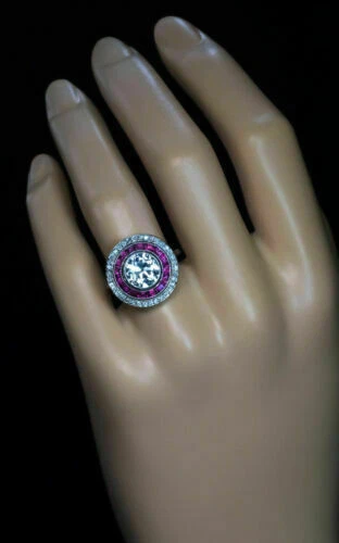 Art Deco White Sapphire & Purple 2.10CT Wedding Solid 935 Argentium Silver Ring - Image 3 of 4