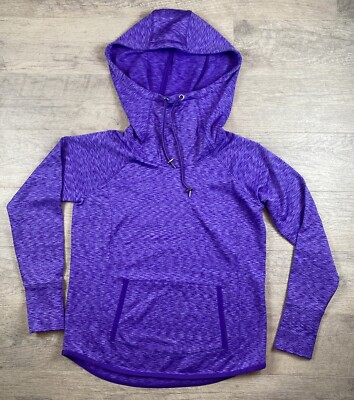 Athleta Cozy Karma Hoodie Cowl Neck Relaxed Fit Purple Size Large Thumb  Holes