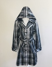 East 5th Damen Regenmantel Jacke Kariert Schwarz Weiß Parka Gr L Kapuze