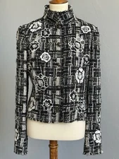 Vintage CARLISLE Tweed Embroidered Plaid Floral Jacket Black Mock Womens 10