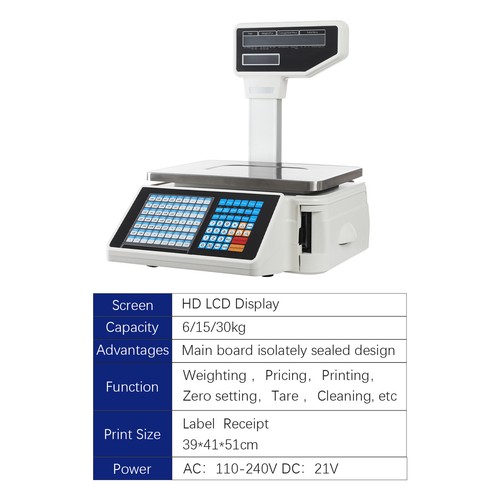Scale Label Printing Scale Commercial Food Scale Receipt Printer 30kg/66.14 lbs - Picture 22 of 24