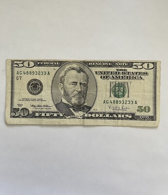 1996 RARE $50 Fifty Dollar Bill Federal Reserve Error Miscut Misaligned ...