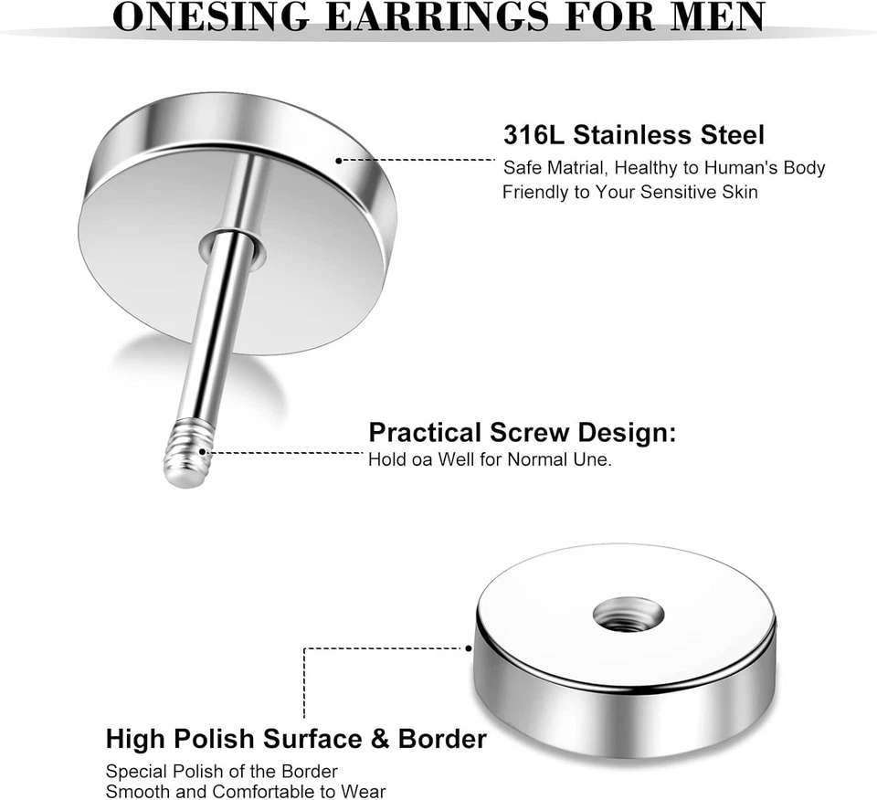 Aretes De Iman Para Hombre Set De Pendientes Acero Inoxidable Hipoalergénico New - Image 2 of 4