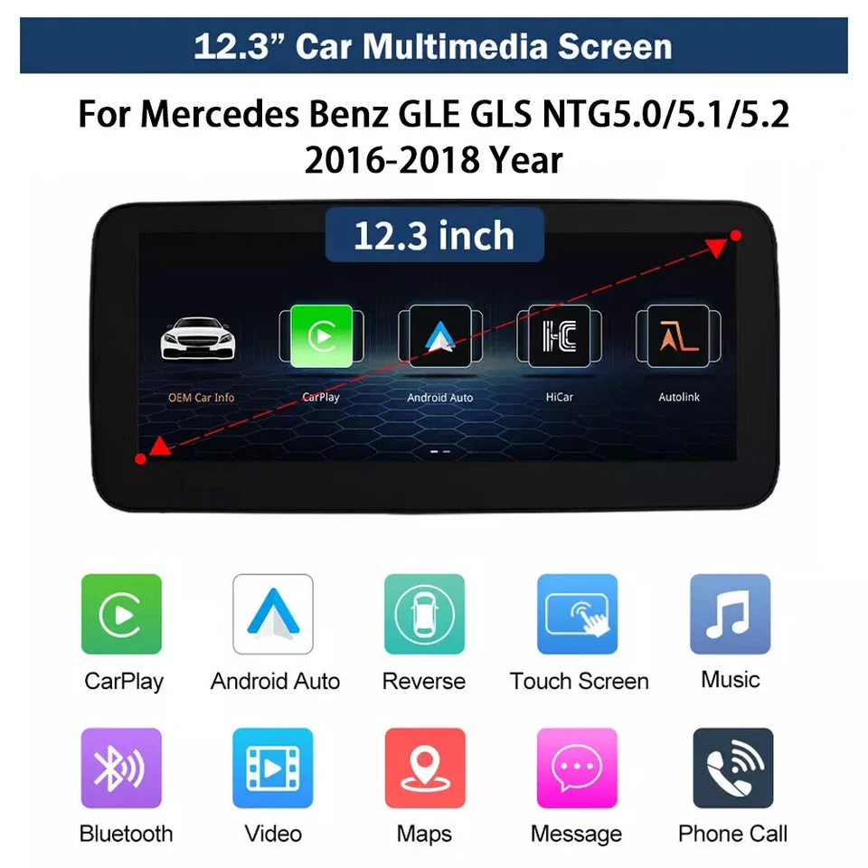 "Pantalla táctil multimedia inalámbrica CarPlay de 12,3"" para techo de carretera Benz GLE GLS W166 NTG5" Foto 4 de 4