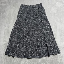 Vintage Skirt Womens Medium Midi Black White Floral Secretary Geek Whimsigoth