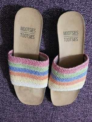 Mootsies Tootsies Rainbow Woven Slide Sandals   Size 6.5