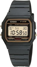 Casio F-91WG-9Q Unisex Digital Watch Black Resin Gold Face – New