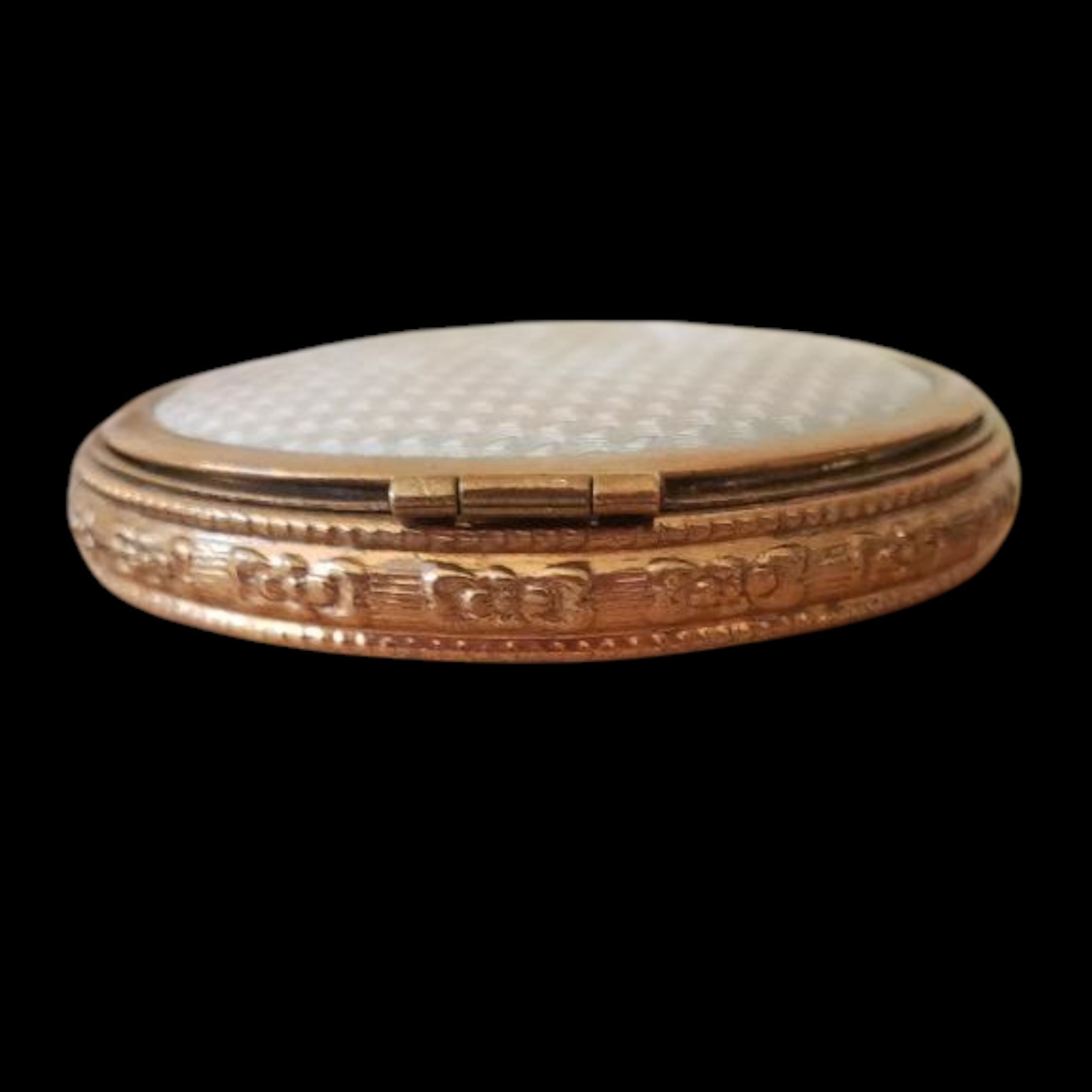 Vintage 20s Blue Guilloche Enamel Rouge Powder Compact - Some Rouge Present