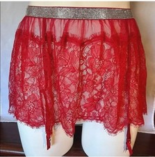 Victoria s Secret Red Lace Skirt Garter Belt Size XS/S New With Tag Shine Strap