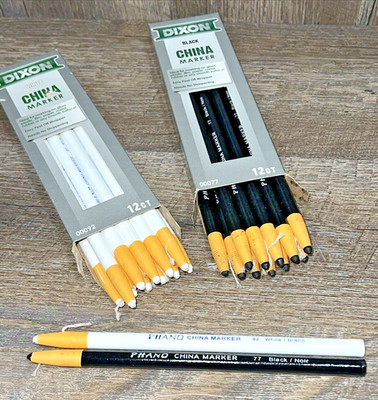 Dixon China Marker Grease Pencil Lot - WHITE & BLACK 1 Dozen EACH Peel Off