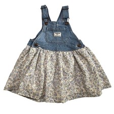 OshKosh Bgosh Toddler Girls 2T Denim Floral Jumper Dress Vestbak Blue