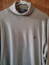 Vtg Polo Ralph Lauren Beige Turtleneck Shirt 100 Cotton Blue Pony Soft Men's XL