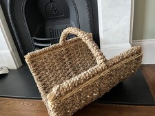 Large Woven Rushes Wicker Open Log Storage Basket with Handle 20”l x 18”w x 15”h