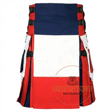 Scottish Handmade Cotton Utility Kilt for Men - French Flag - Country Flag Kilt