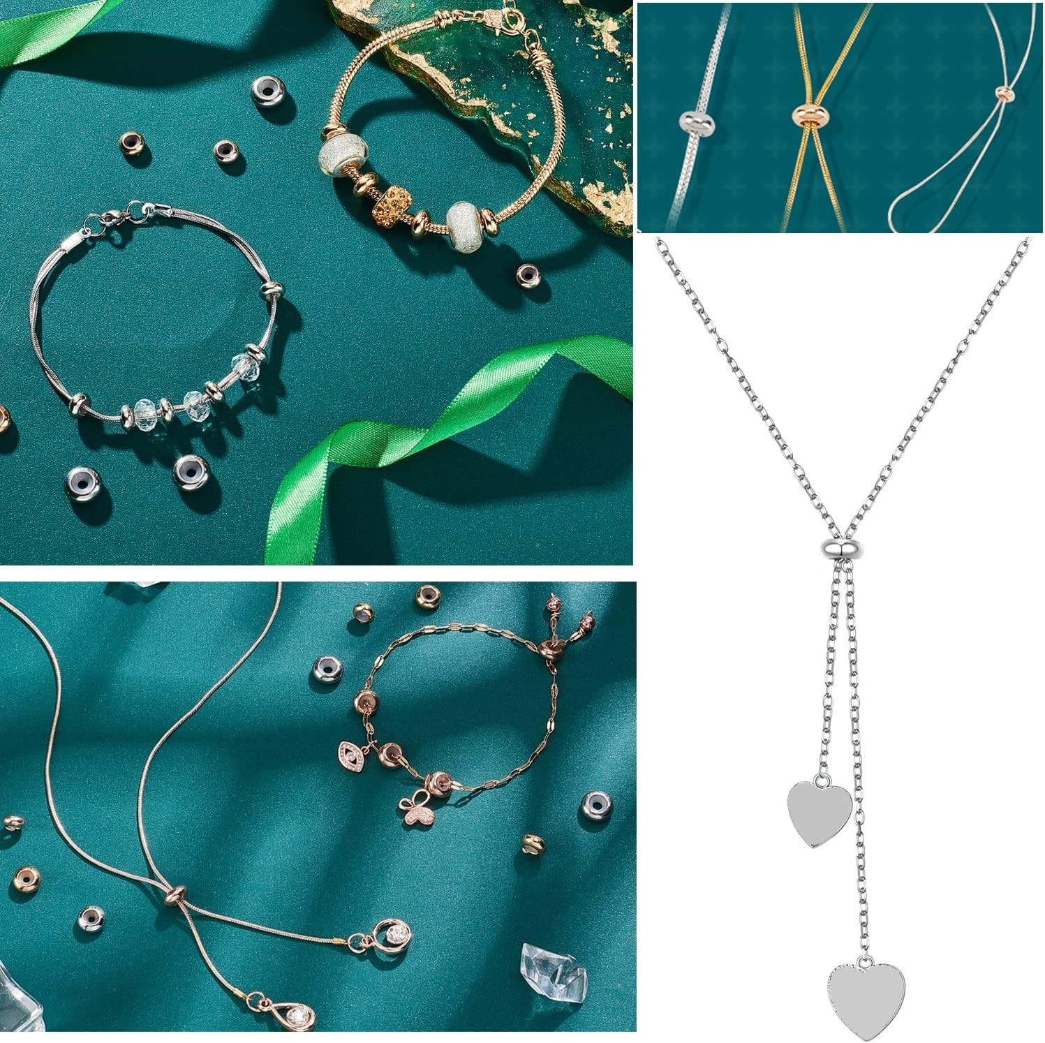 PH Pandahall 30Pcs Stainless Steel Stopper Beads Slider Beads 4Mm 6Mm 8Mm Rondel