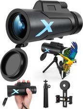 Black 12x50 High Power HD Monocular Telescope w/Phone Adapter  Tripod