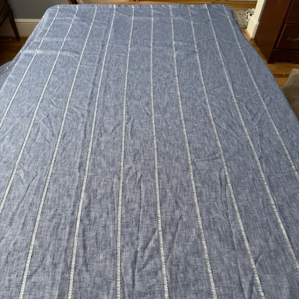 Cortina de ducha LRL Ralph Lauren Chambray tejido abierto rayas azul blanco 70x72L Foto 2 de 4