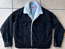 VTG 1980s Levis 70608 0270 Black Denim Sherpa Trucker Jacket Mens XL Made In USA
