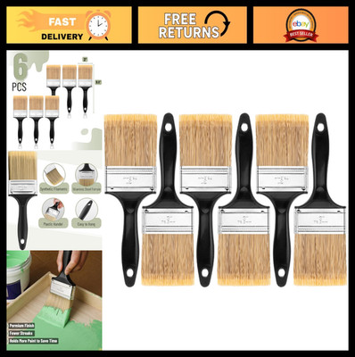 3-Inch Flat Paint Brushes, 6 Pack - Plastic Handle for Walls, Furniture & Wood