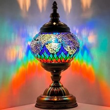Handmade Stained Glass Mosaic Table Lamp Light Turkish Moroccan W/Bulb Included 