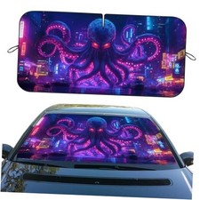 Octopus Car Window Sun Shield Neon Cityscape Cthulhu 59"L x 31.5"W Octopus-01
