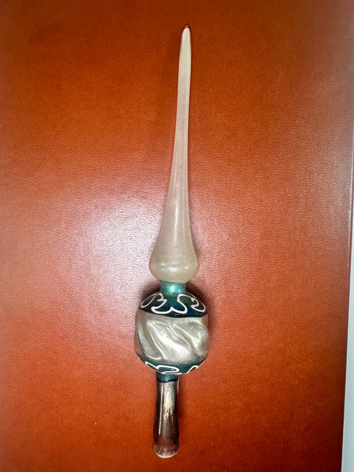 VTG Mercury Glass Hand Painted Christmas Tree Topper Finial