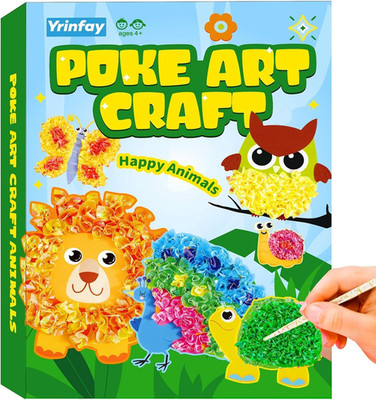 Yrinfay Poke Arts and Crafts Kit for Kids, DIY 8 Animals like Lion, Owl, Peafowl