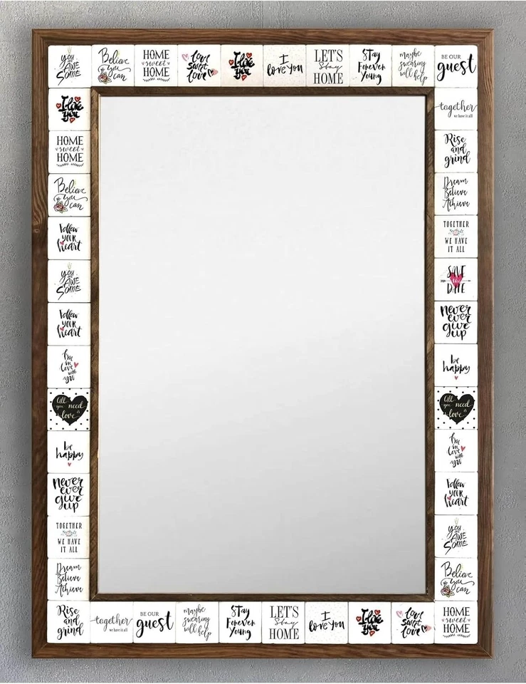 Elegante espelho de mármore em mosaico com moldura de madeira 53x73cm - Acento artístico na parede - Imagem 2 de 4