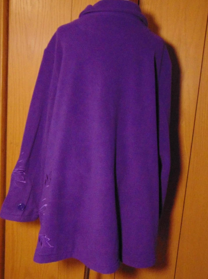 SUSAN GRAVE WOMENS PURPLE SOFT FLEECE JACKET W/FLORAL EMBROIDERY COAT~3X - Image 4 of 4