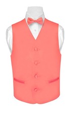 BOY'S Dress Vest  BOW TIE Solid CORAL PINK Color BowTie Set for Suit or Tuxedo
