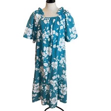 Tamare Vintage Womens Dress Size 2XL Blue Mumu Floral Hawaiian Islands