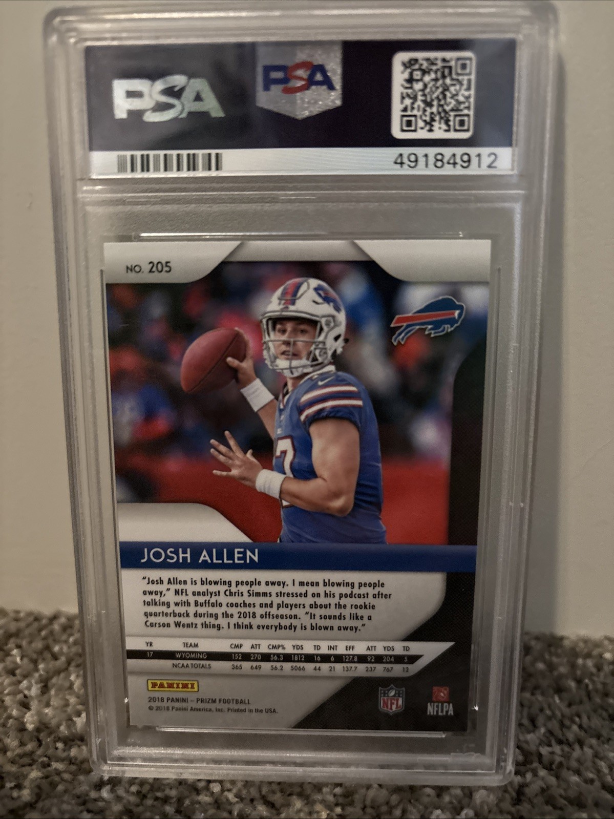 2018 Panini Prizm #205 Josh Allen Rookie PSA 9 view 2