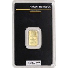 2 gram Gold Bar - Argor Heraeus - 999.9 Fine in Assay 4603.31 per troy oz