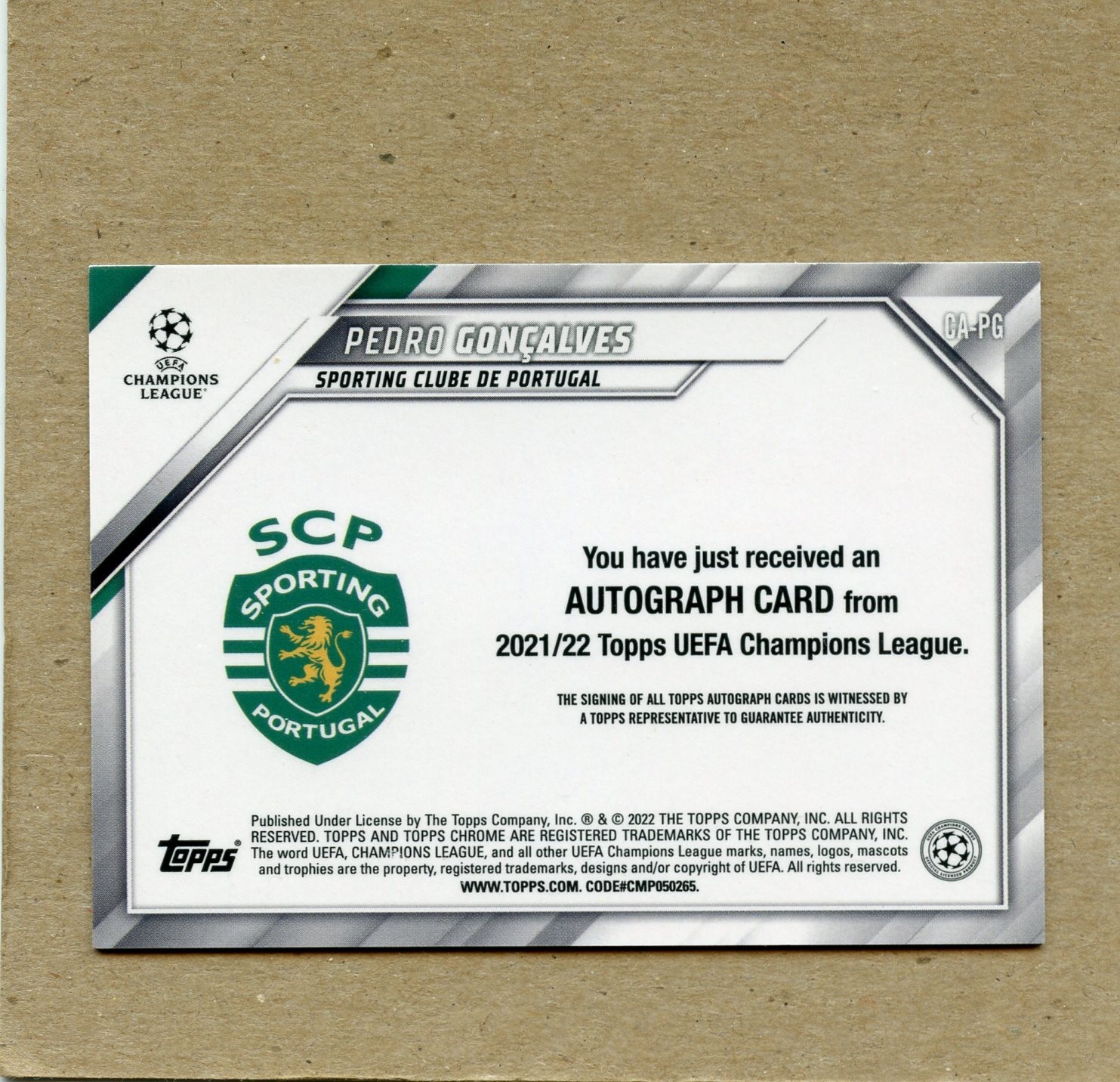 2021-22 Topps Chrome UEFA Champions League Pedro Goncalves #CA-PG Rookie AUTO view 2