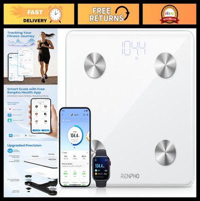 Smart Bluetooth Body Scale - BMI, Body Fat, 13 Metrics, White, Health Tracker