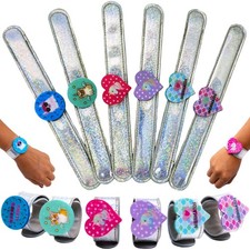 Glitter Slap Bracelets 6 Pack with Changing Charm Designs
