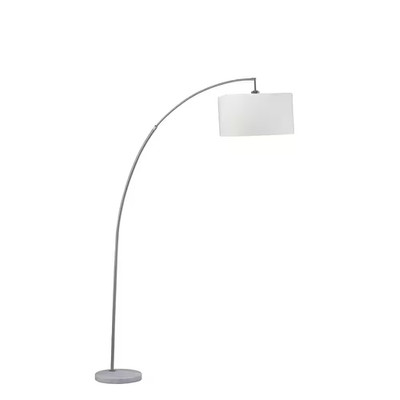 86 In. Silver 1 Light 1-Way (On/Off) Arc Floor Lamp for Bedroom with Cotton roun