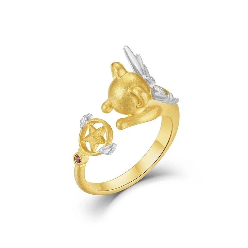 Cardcaptor Sakura‌ CERBERUS SPINEL SUN S925 Anillo de Plata Oro/Negro Joyería Regalos Foto 2 de 4