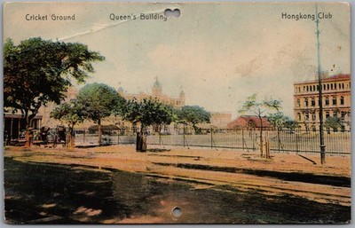 Postcard China Hong Kong Club c1910s Cricket Ground Queen s Building *as is*