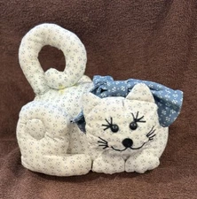 Pre Owned Vintage Precious Kitty Cat Plush With Blue Bow Heavy Door Stopper