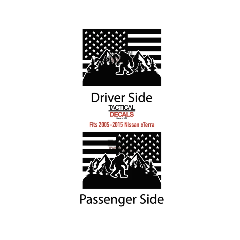 Distressed USA flag w/Sasquatch Decals for 2005-2015 Nissan Xterra NX2-DG3 - Image 4 of 4