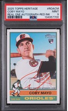 2025 topps heritage real one auto-red ink coby mayo, #roacm,  /76  PSA 9
