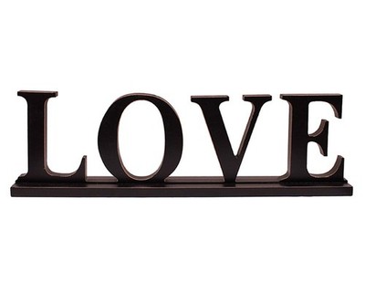 Wooden Love Sign Decor - Free Standing Black Letters Cutout Wood Block Word f...