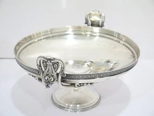 11" Sterling Silver Tiffany Antique 1854-1870 Ornate Handles Footed Serving Bowl