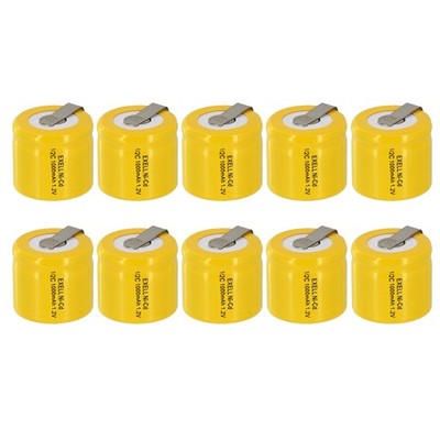 10x Exell 1/2C NiCD 1000mAh 1.2V Flat top Rechargeable Battery with Tabs